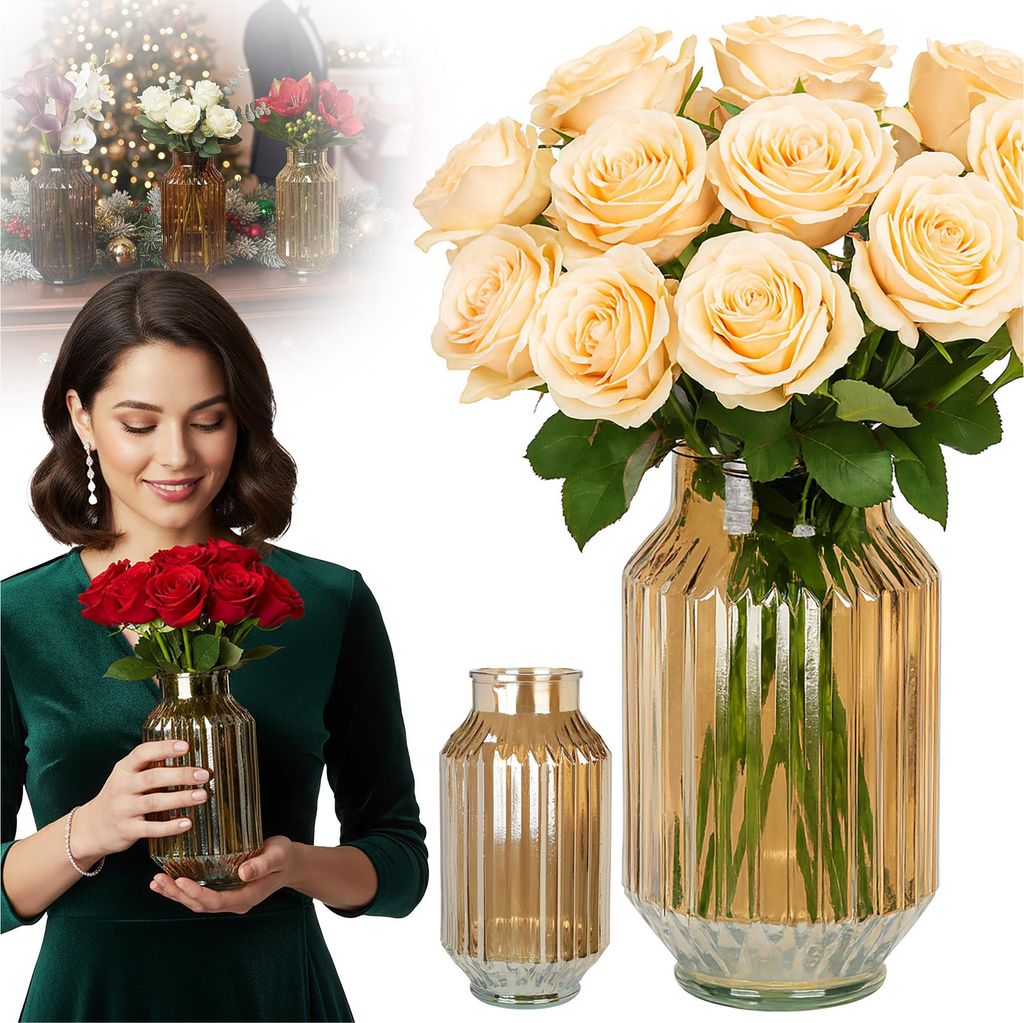 Blumenvase Vasen aus Glas Klarglas Vase für Blumen Glasvase für Tischdeko 23,5CM Dekorative Vasen für Tulpen Rosen Deko für Schlafzimmer Wohnzi...