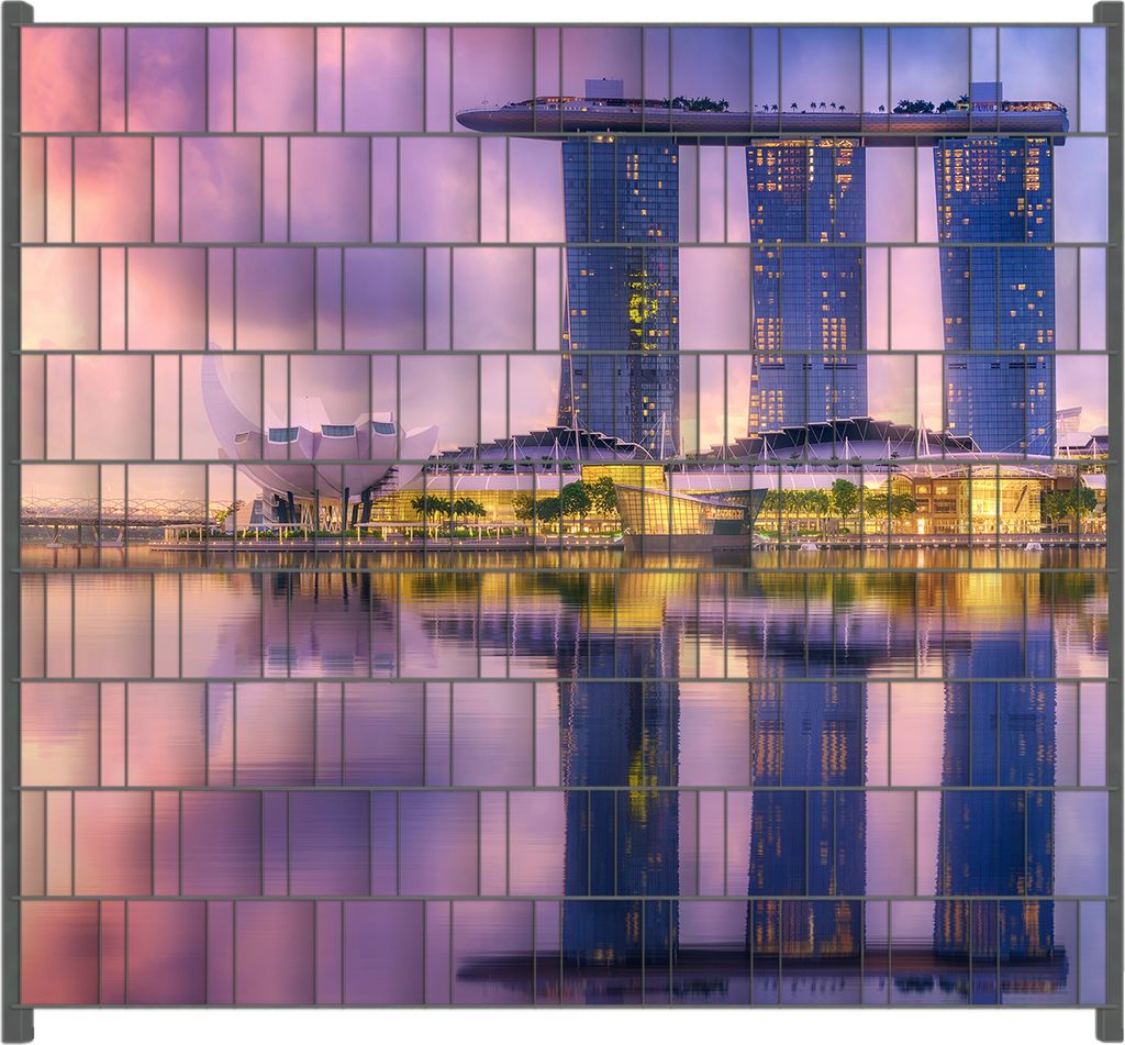 Wallario Zaunsichtschutz mit Motiv Abenddämmerung in Singapur für Ein- und Doppelstabmatten Zäune in der Größe 200 x 180 cm