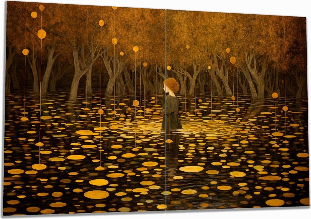 Wallario Herdabdeckplatte aus Glas, Größe 80 x 52 cm 2-teilig, Motiv Goldener Wald