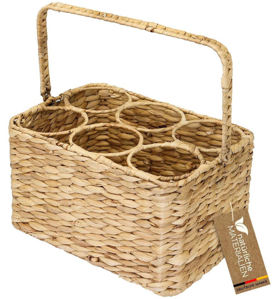 Flaschenträger für 6 Flaschen geflochten aus Wasserhyazinthe 33 x 22 x 18 cm