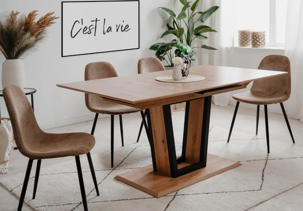 Table rectangulaire extensible 160 à 200 cm chêne artisan SORIA
