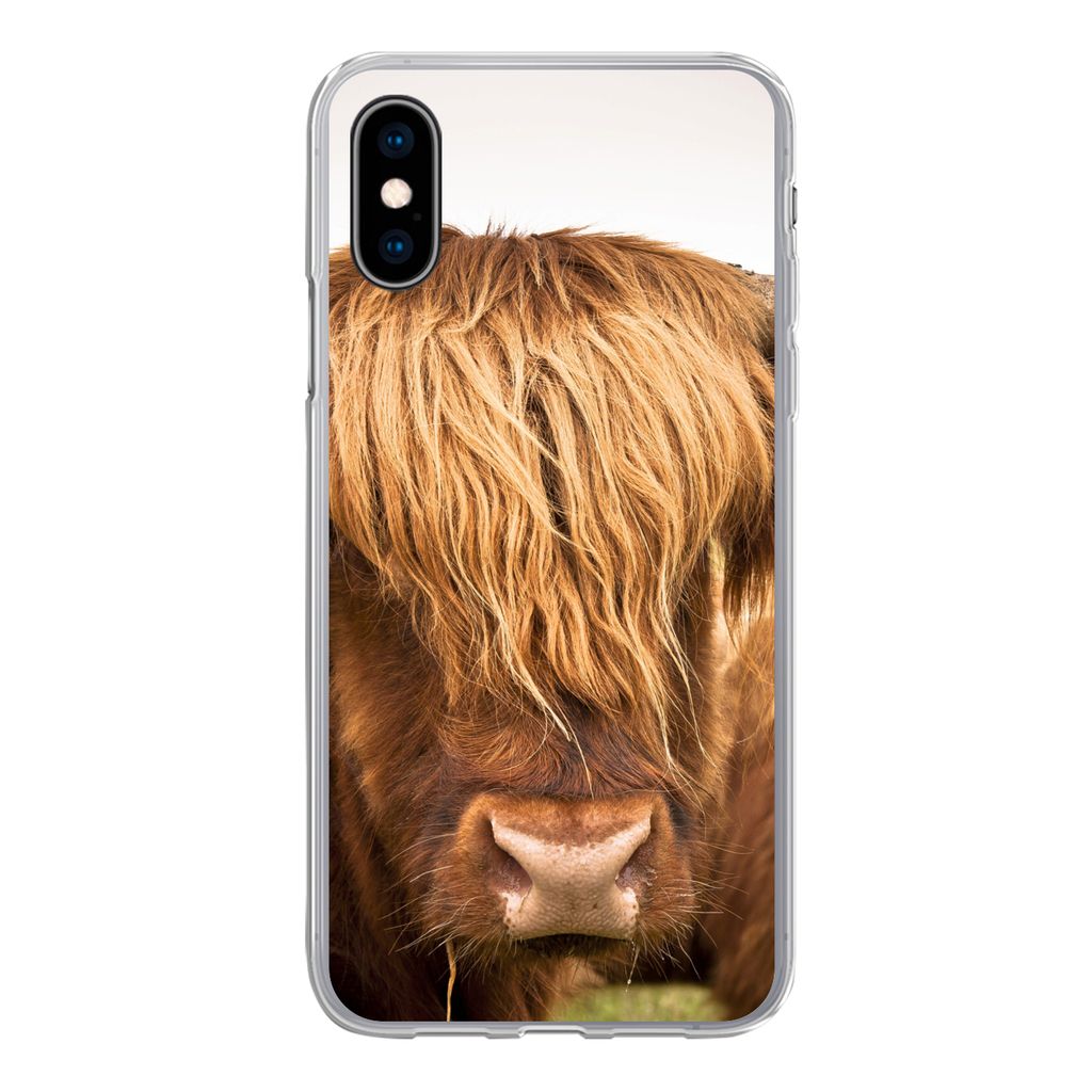 MuchoWow Handyhülle Schutzhülle Hülle für iPhone X Schottische Highlander - Braun - Gras Silikon Softcase Handy Hülle - Handyhülle