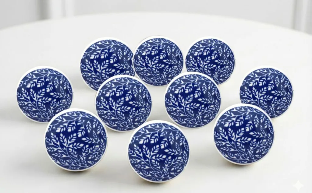 Boutons de meuble en céramique peints à la main lot de 10 pièces bleues