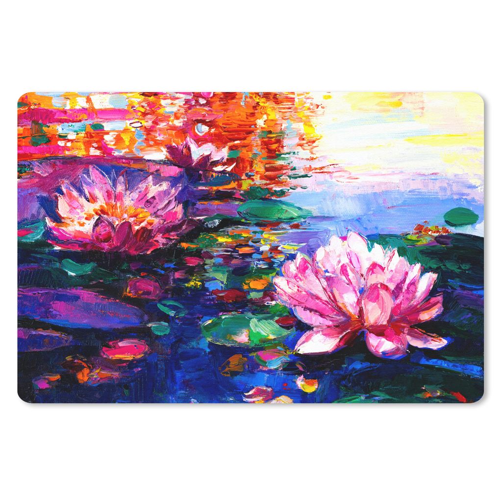 MuchoWow Schreibtischunterlage Gemälde - Öl - Seerose - Wasser 60x40 cm - XXL Mauspad - Großes Mauspad