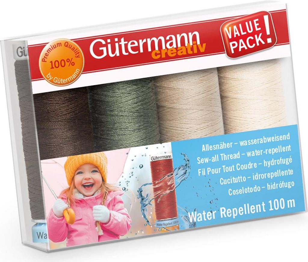 Gütermann creativ Nähfaden Set Allesnäher wasserabweisend 4 Stück 100m Natur Col. 2