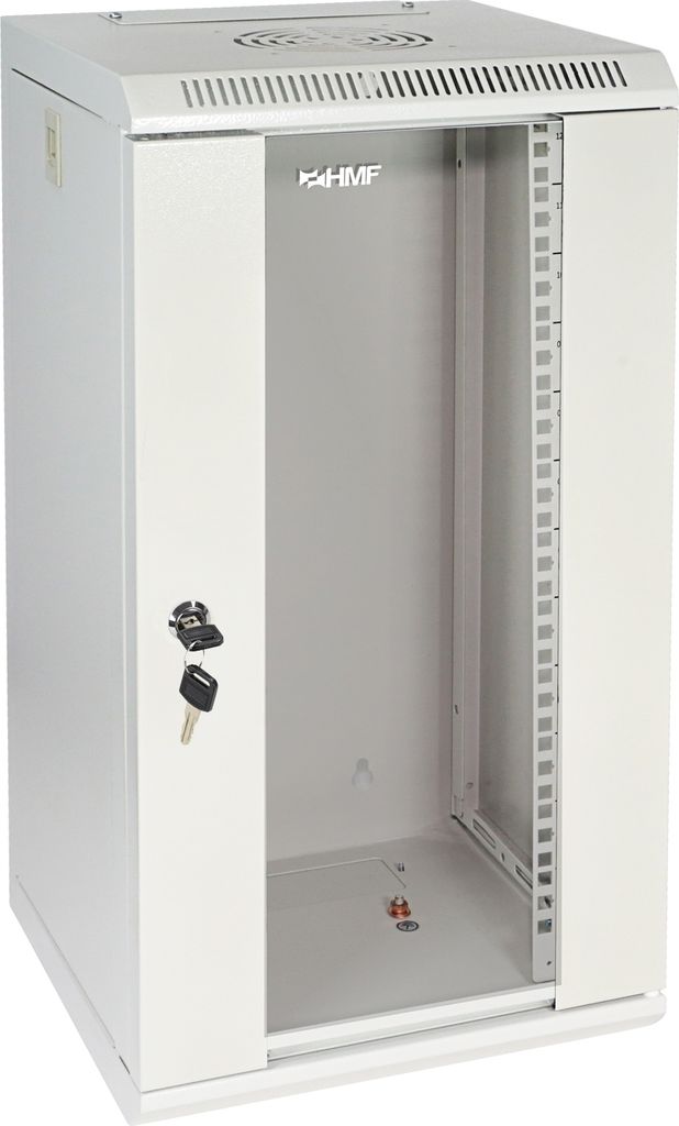 HMF 63312-07 Serverschrank 10 Zoll, 12 HE, Netzwerkschrank, 31,2 x 30 x 61,6 cm, lichtgrau