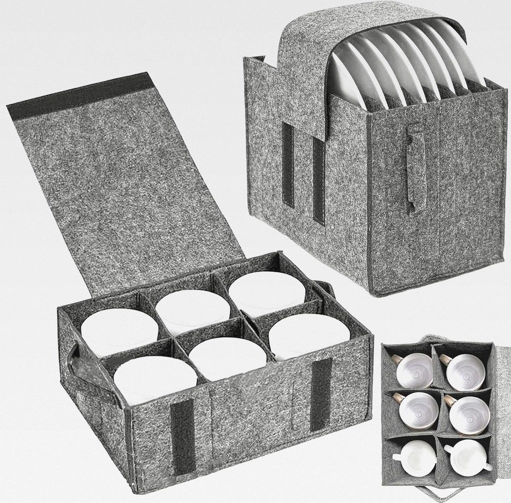 8 Fächern Filz Tellerhalter & 6 Fächern Tassenhalter, Geschirr Aufbewahrung für 8 Teller 6 Tassen, Rutschfeste Leise Camping Zubehör, Geschirrh...