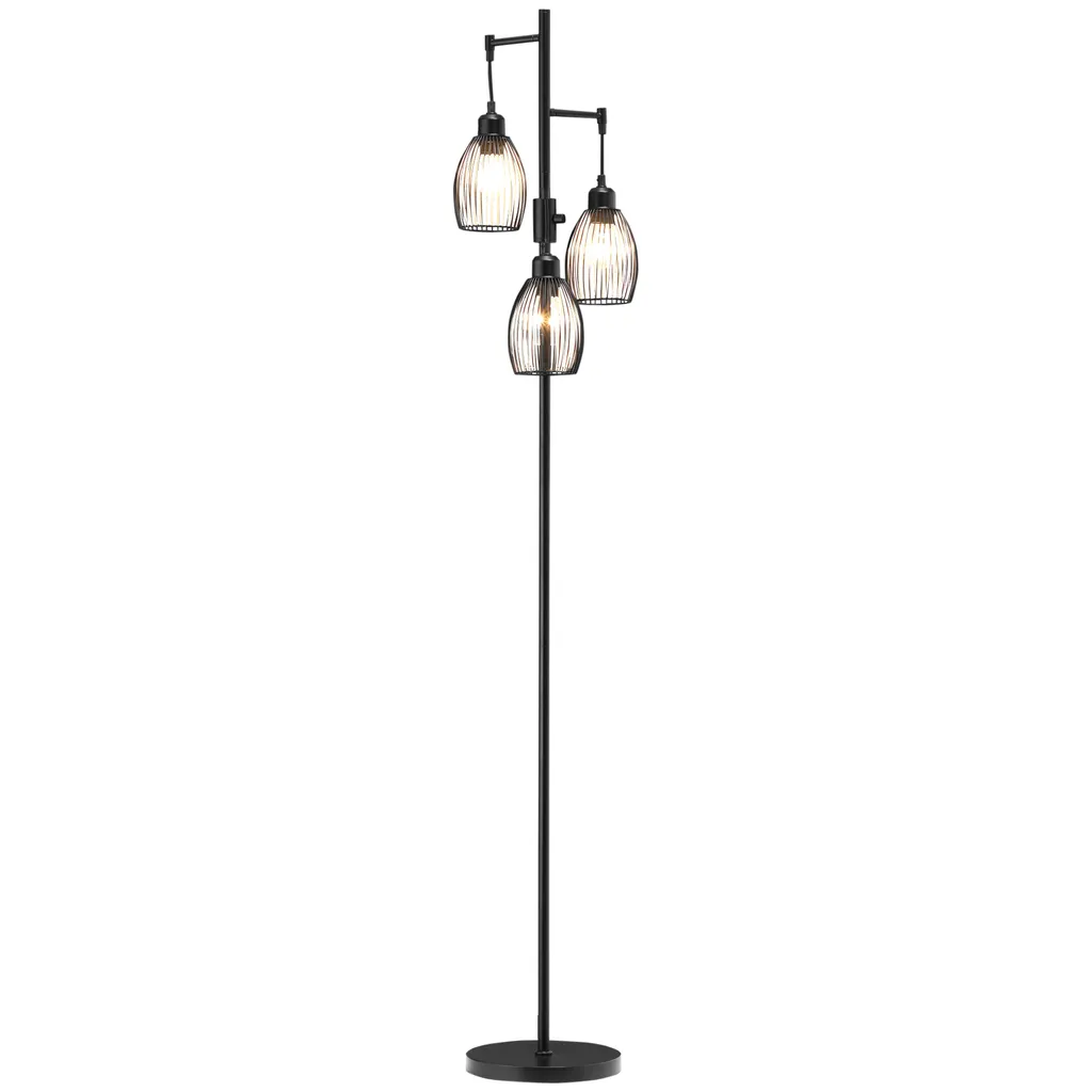 Lampadaire Luminosité Réglable avec 3 Abat-jours Filaire Noir E27