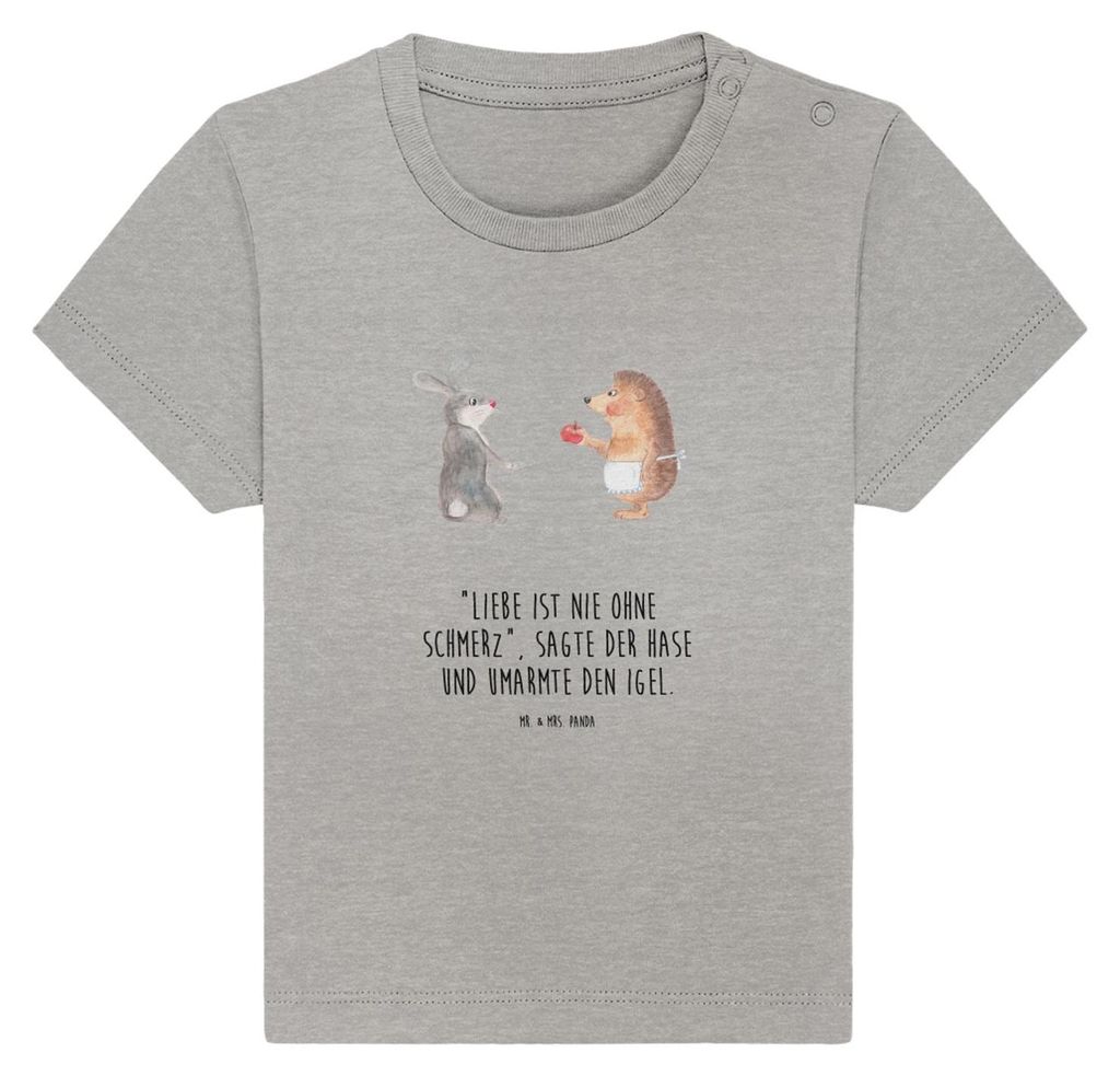 Mr. & Mrs. Panda Babyshirt Hase Igel 6. - 12. Monat - Heather Grey - Geschenk, T-Shirt Baby, Öko, Herzschmerz, Shirt, Trösten, Liebe Spruch, Ober...