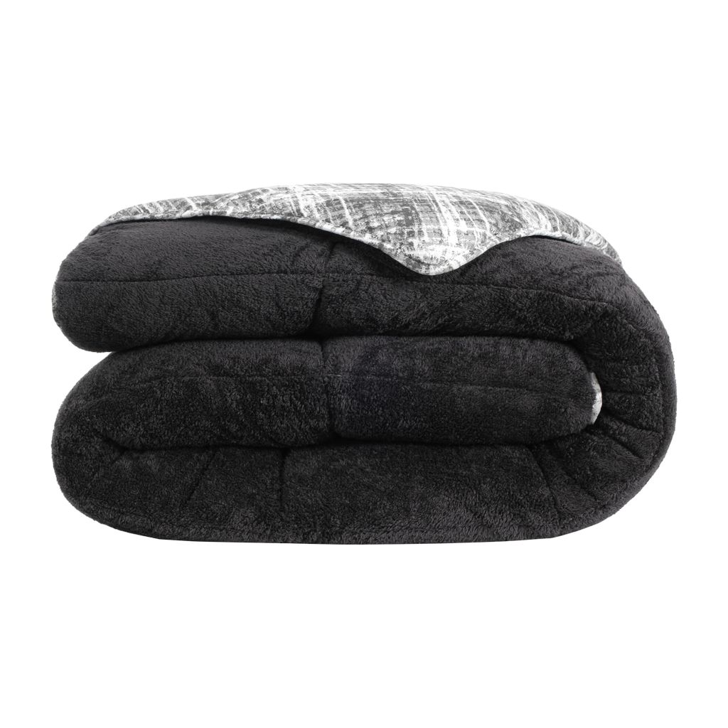 Luxus Wellsoft Wende-Bettdecke Set 220 x 240 cm – Schwarz, extra große Bettdecke mit Kissenbezügen, kuschelig und warm