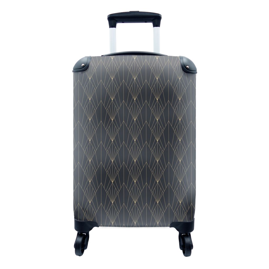 MuchoWow Koffer Handgepäck Trolley Rollkoffer Kleine Reisekoffer mit 4 Rollen - Abstrakt - Art deco - Design - Schwarz - Cabin Size < 55x40x23 c...