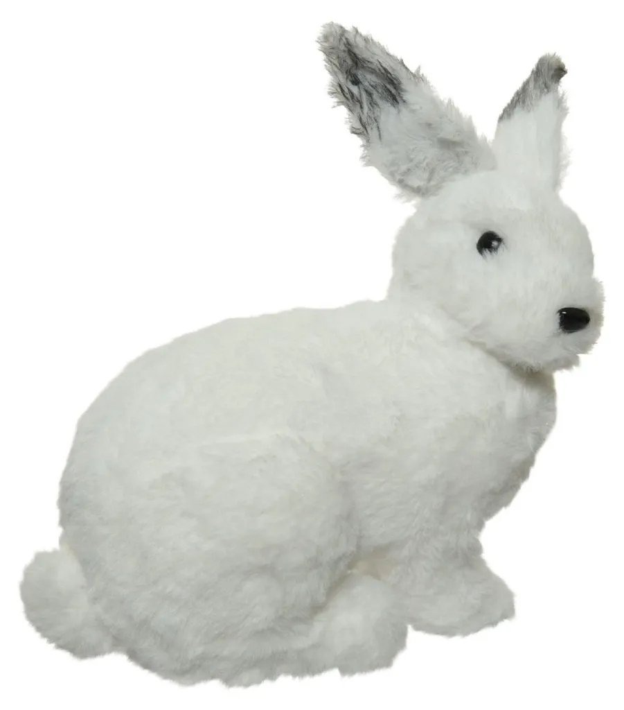 Figurine Lapin de Noël 29cm pour Déco Table - Peluche Blanche Hivernale