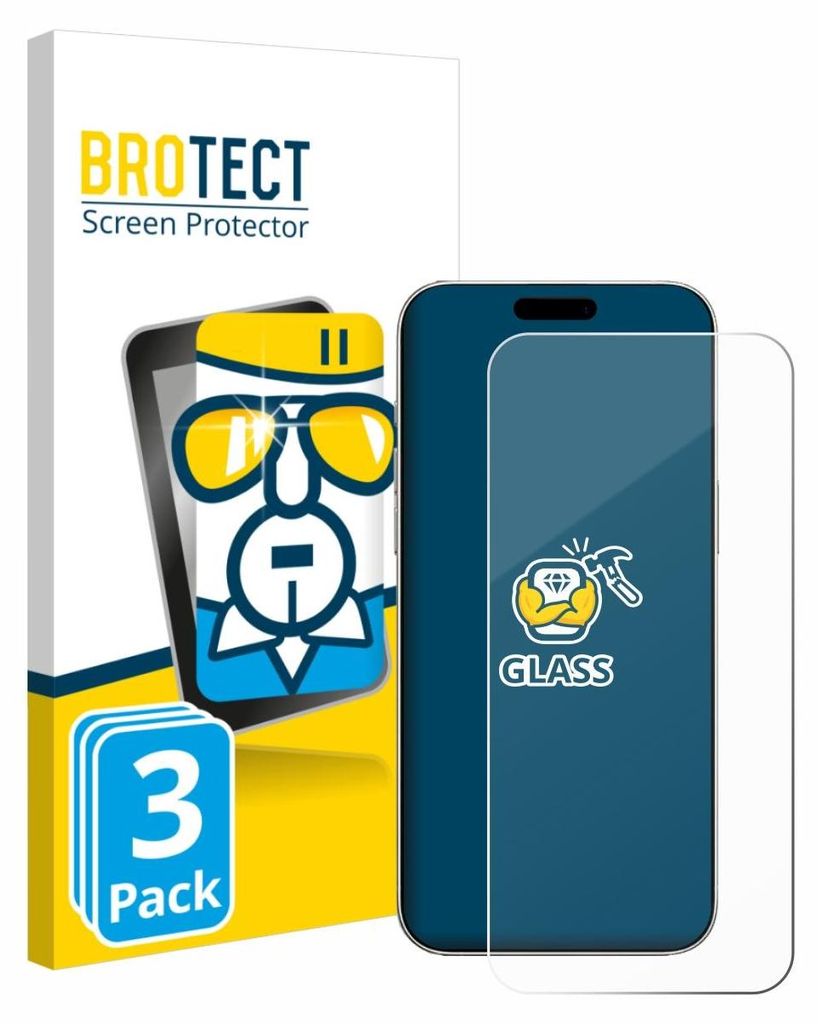 A product shot of a screen protector packaging and a representation of the screen protector on a phone.
