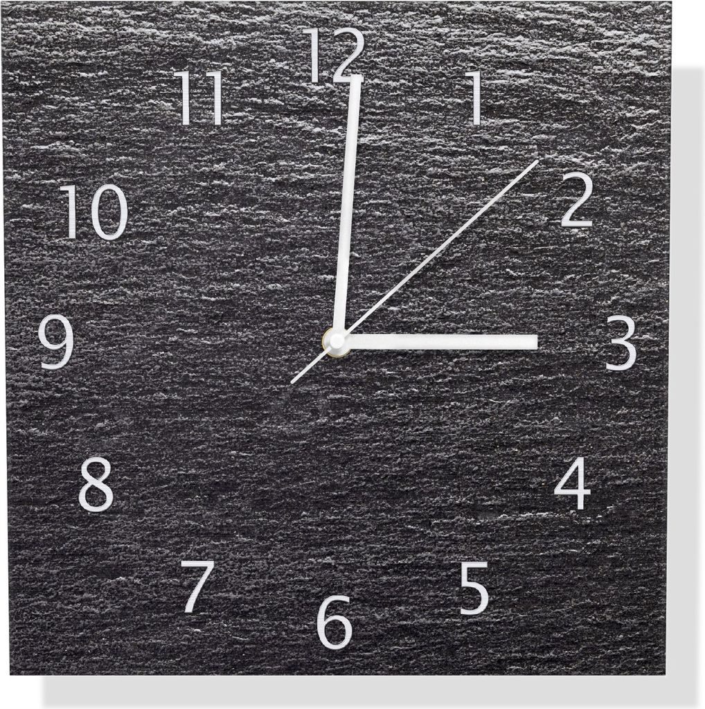 Wallario Design Wanduhr Muster schwarz-weiße Steintafel Optik aus Aluverbund, Größe 30 x 30 cm