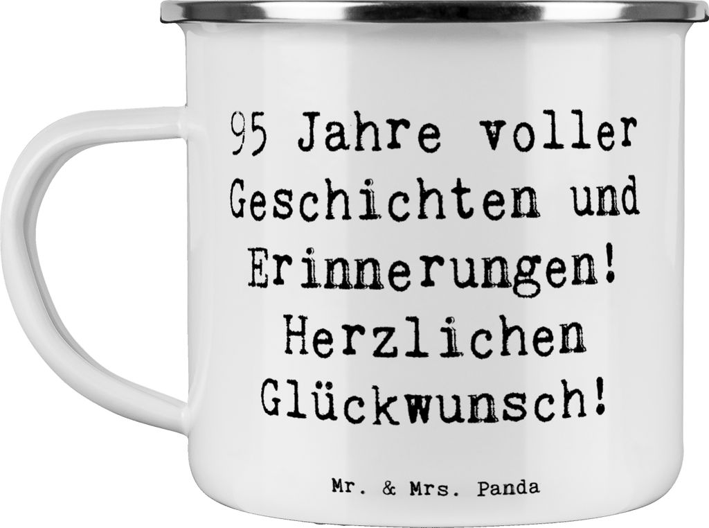 Mr. & Mrs. Panda Teetasse Spruch 95. Geburtstag - Weiß - Geschenk, Emaille Tasse, Erinnerungen, besondere Geschenke, Pott, Glückwunsch, Teebecher...