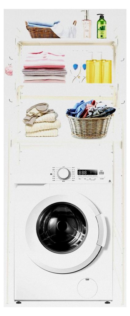 Waschmaschinenschrank, Verstellbares Waschmaschinenregal, Multifunktionales Freistehendes Badezimmerregal, Regal über Waschmaschine und Toilette, ...
