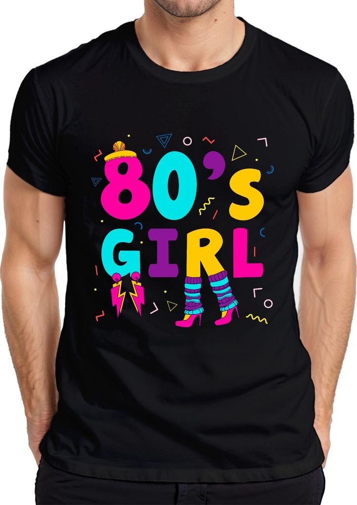 80's GIRL 80er Jahre Retro Neon 80s Memphis Beinwärmer Ohrringe Herren T-Shirt, Schwarz, 3XL