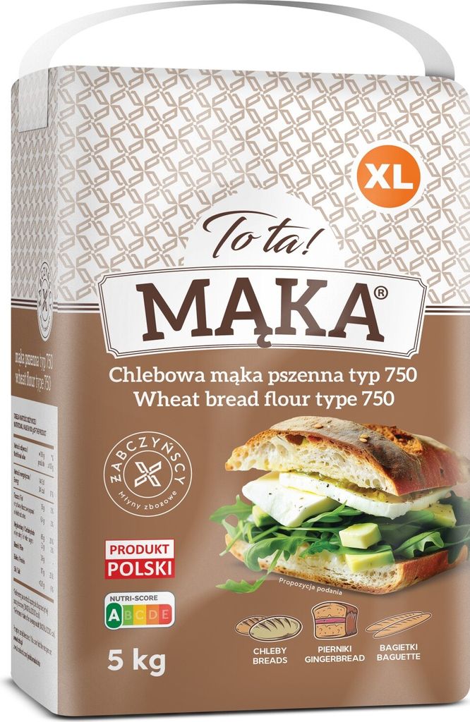 A bag of wheat bread flour with an image of a sandwich on it.