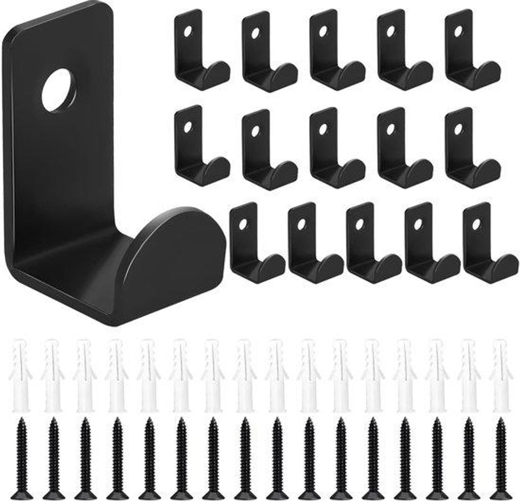 16-teilige kapstokhaken aus Metall, schwarz, für Wandmontage in Fluren, Wohnzimmern, Bädern und Garderoben