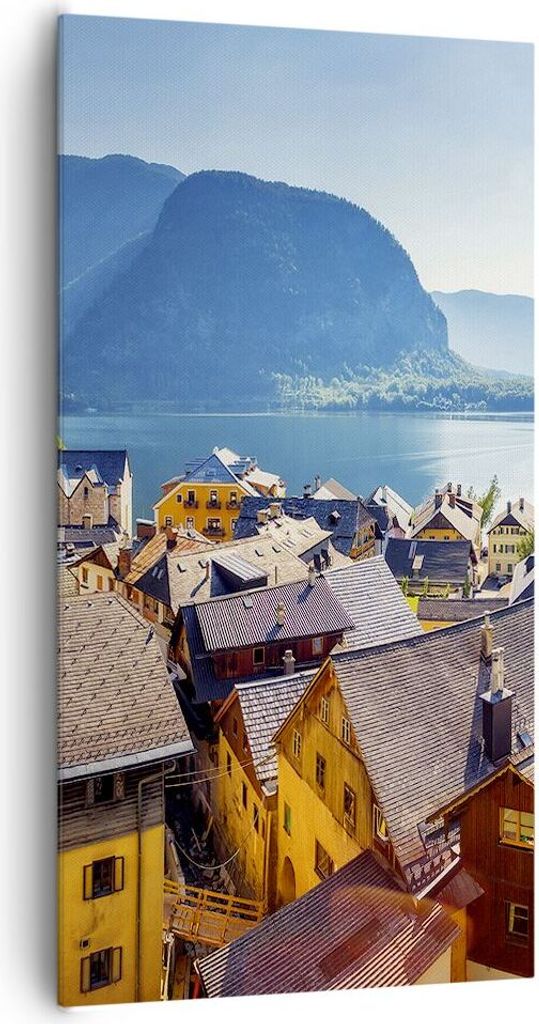 Bild auf Leinwand - Leinwandbild - Berge See Wasser - 65x120cm - Wand Bild - Wanddeko - Wandbilder - Leinwanddruck - Bilder - Kunstdruck - Wanddeko...