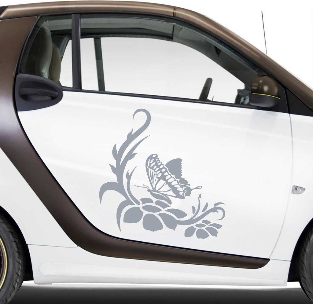 Aufkleber - Autoaufkleber-Set Rankelement Julia, 2 Stk. je 30cm x 31cm silber - Tuning Carystyling Heckscheibe Auto