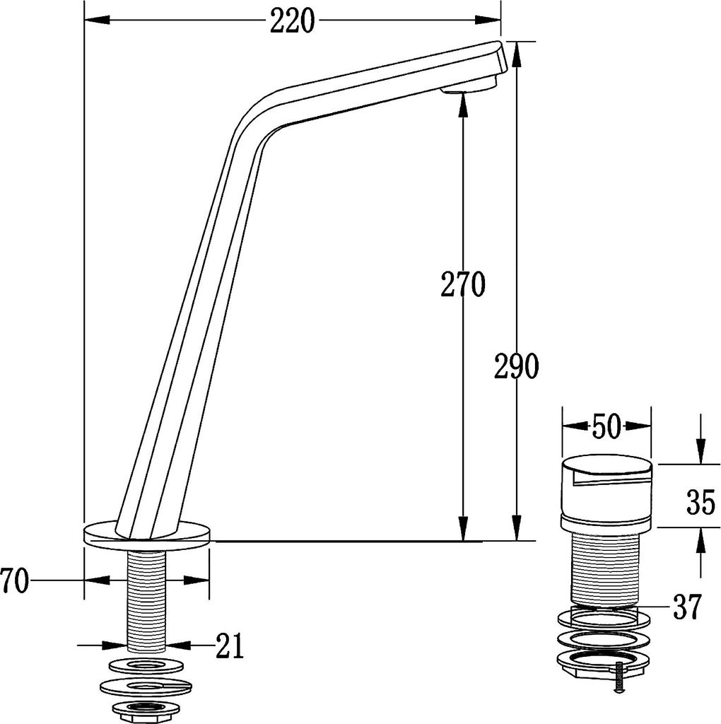 Design Waschtischarmatur Badarmatur XELO-Flex 260 - Hoher Auslauf - Neoperl-Strahlregler - Hochdruckarmatur, Farbe:Schwarz matt