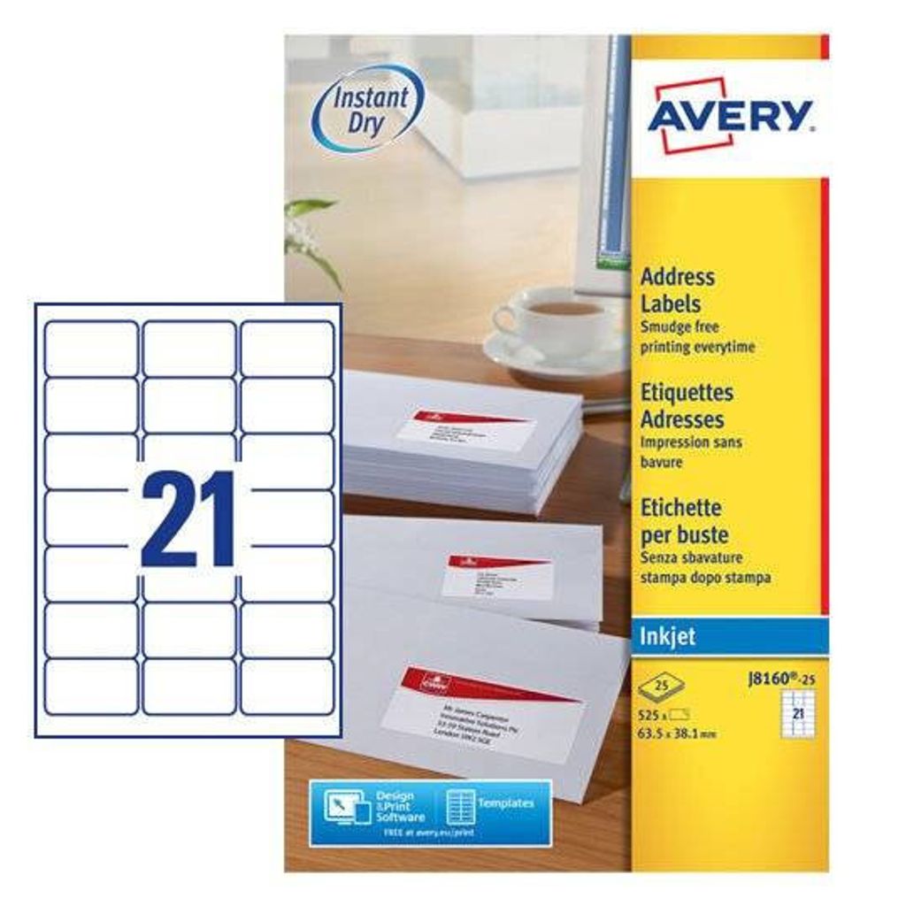 Avery J8160-25 Étiquette d'impression blanche Image du produit 