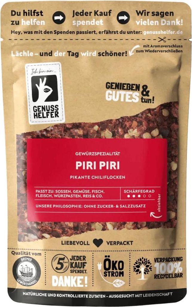Piri-Piri, geschrotet, Chili Gewürz mit scharfer Note, Chiliflocken, 100g