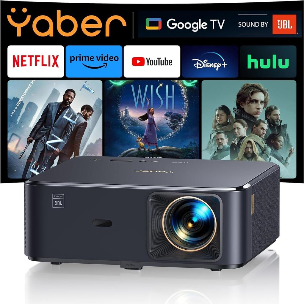 4K mit Android TV, Sound by JBL, Dolby Audio, NFC, Autofokus, Auto Trapezkorrektur, WiFi6, Bluetooth, YABER K2s 800 ANSI 1080P Full HD Beamer