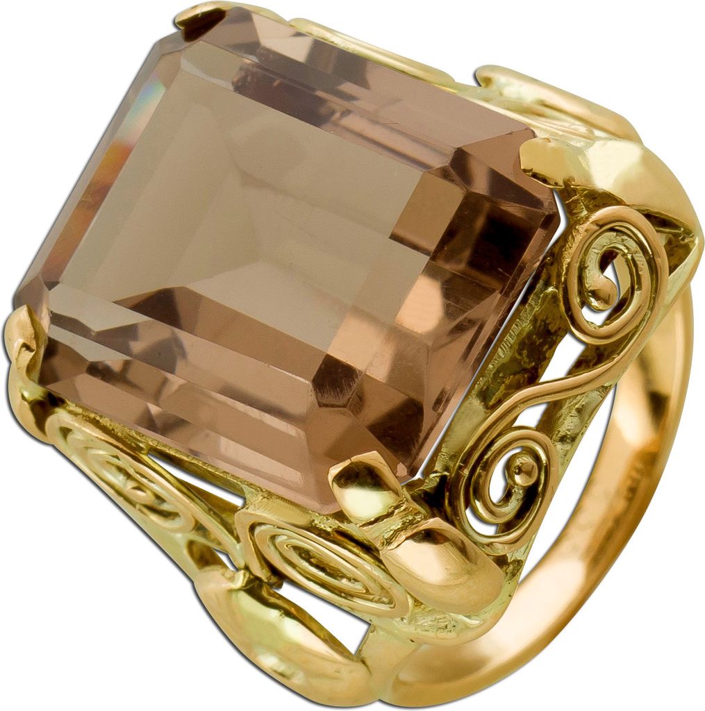 Rauchquarz Ring Gold 333 8K brauner Edelstein Antikschmuck 18