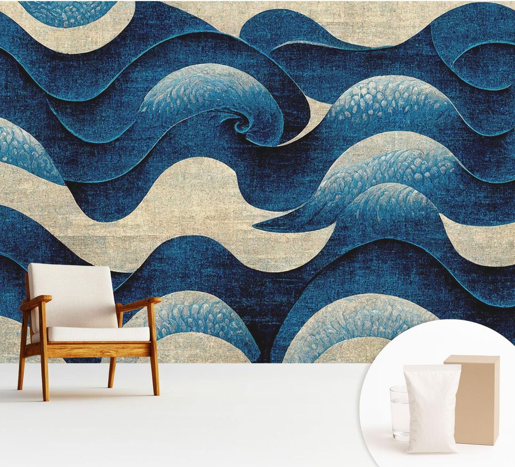 Fototapete - 312x219 cm - Tapete - Wandtapete - Wandbilder - Dekofolie - Tapete Folie - Wand - Dekoration - Wohnzimmer - Blaue Wellen