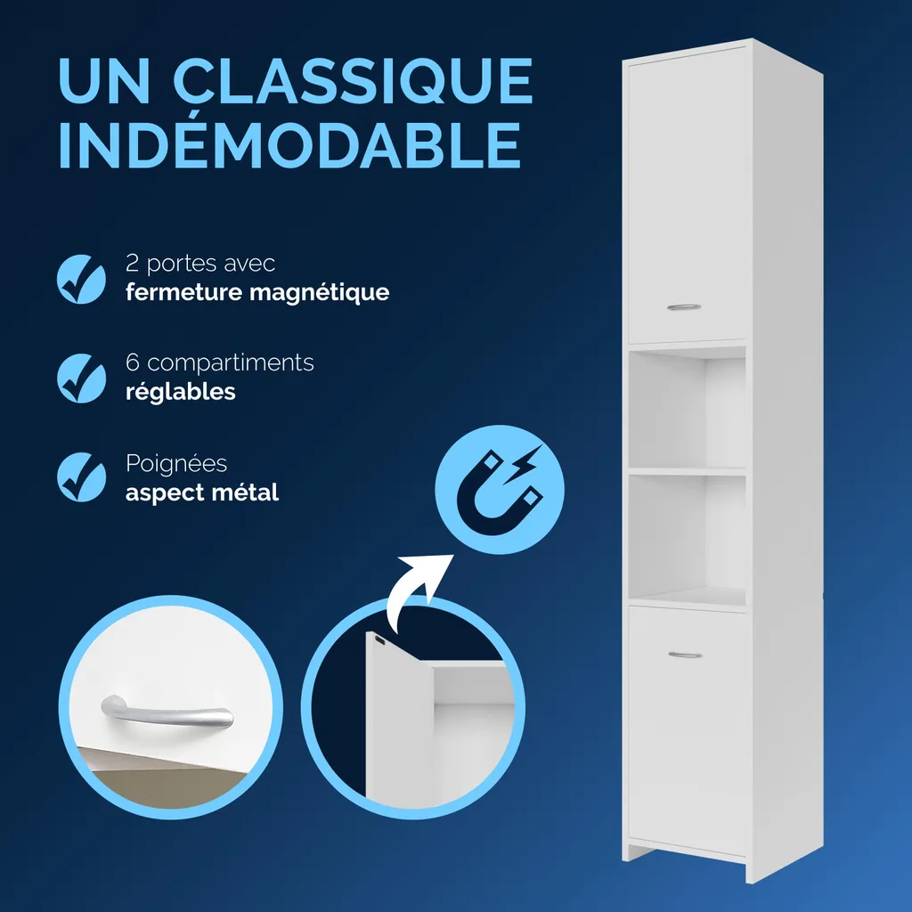 Mobiletto Bagno Alto CASARIA 180x30x30 | Arredo Bagno Salvaspazio Bianco - 4