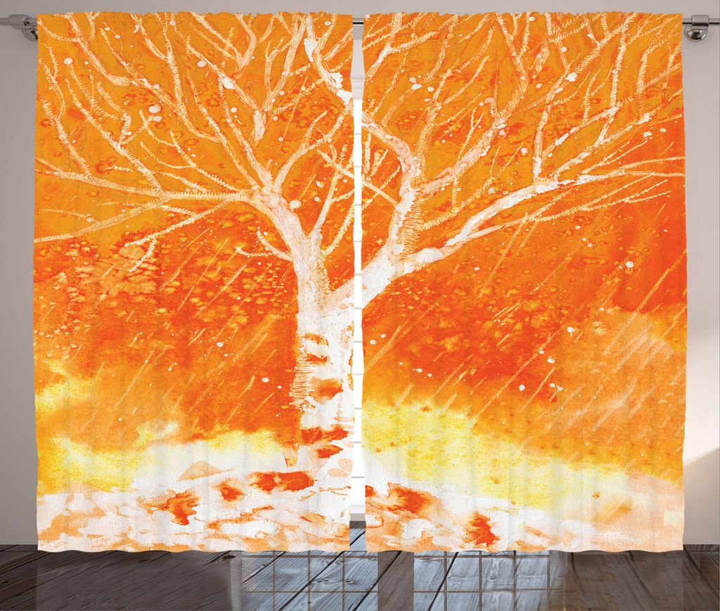 ABAKUHAUS Orange Rustikaler Gardine, Leafless Baum Herbst, Schlafzimmer Kräuselband Vorhang mit Schlaufen und Haken, 280 x 175 cm, Orange