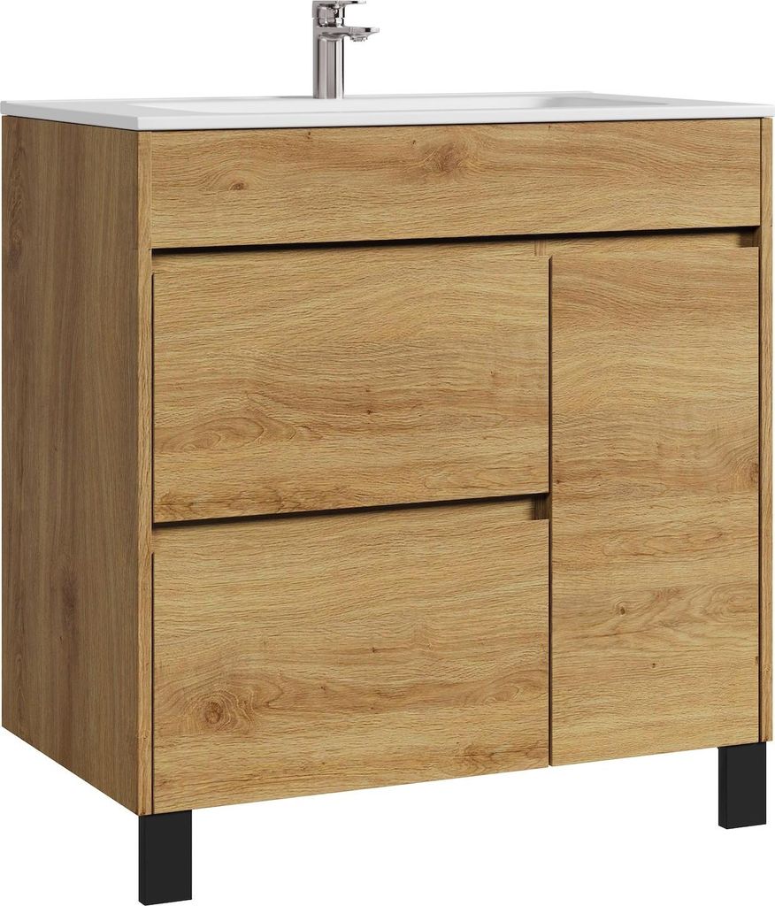 Badezimmer Badmöbel-Set Salzburg 80cm Eiche - Unterschrank Schrank Waschbecken Waschtisch