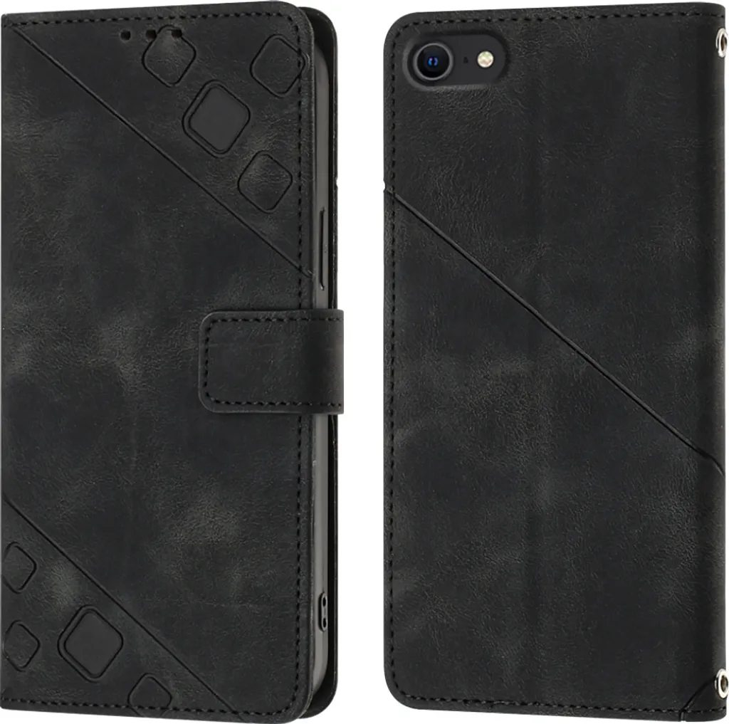 Custodia Libro iPhone SE 8 7 Nero Rilievo - Design Luxury Flip