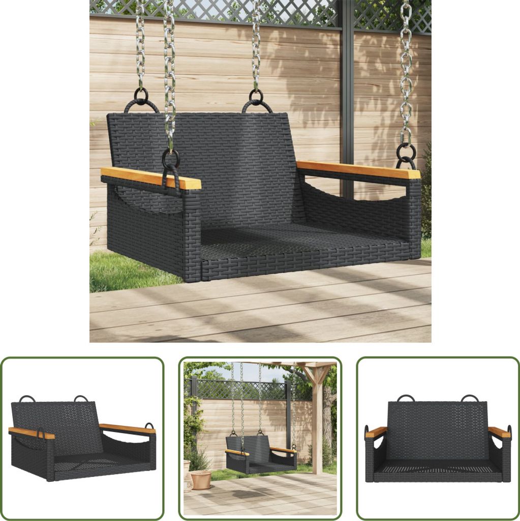 The Living Store Hängesessel Schwarz 63x62x40 cm Poly Rattan
