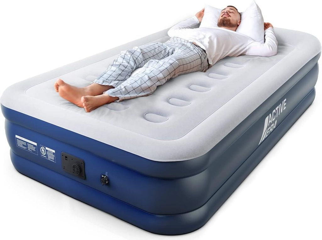 Premium Luftbett 1 Person, Luftmatratze selbstaufblasend mit eingebauter elektrischer Pumpe & integriertem Kissen, Aufblasbare Matratze für Camping
