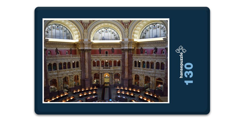 hansepuzzle 18159 - Kongress-Bibliothek Puzzle, 130 Teile, Gebäude, 28,7 x 20,0cm mit hochwertiger Aufbewahrung, Kartonbox & Beutel