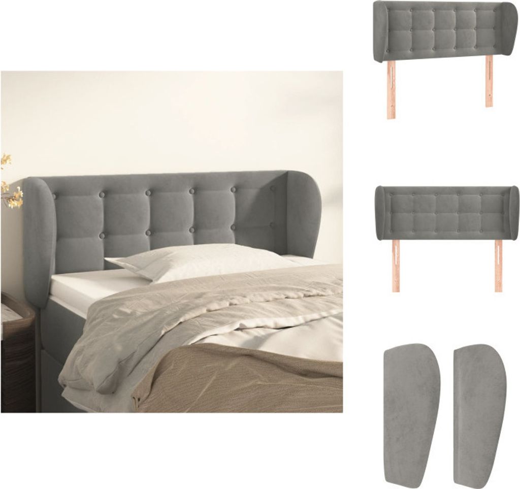 vidaXL Kopfteil mit Ohren Hellgrau 83x23x78/88 cm Samt - Kopf- & Fußenden