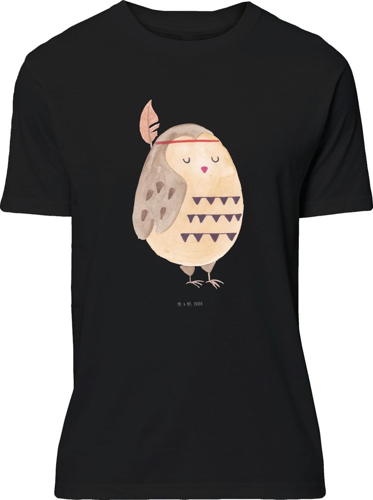 Mr. & Mrs. Panda S T-Shirt Eule Federschmuck - Schwarz - Geschenk, Jersey-Shirt, Dekoration, Owl, mit Aufdruck, Abenteuer, Basic-Shirt, Tshirt