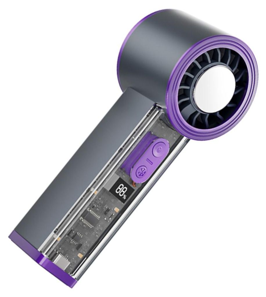 INF Transparenter Handventilator 100 Stufen LED 2000mAh USB C 5.3x5x14.3cm Grau