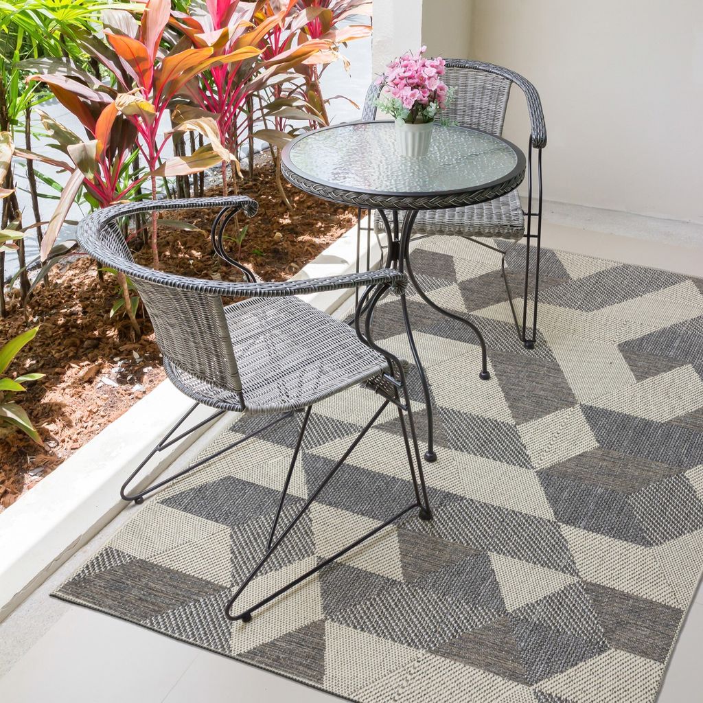 Flachgewebter Teppich Tekla 120x170cm Geometrisch Beige – Indoor und Outdoor Teppich