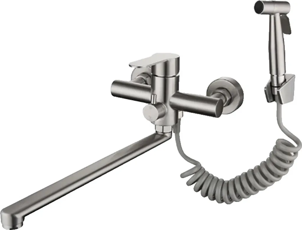 Miscelatore Cucina Muro Acciaio Inox Spazzolato - Rubinetto Design 304