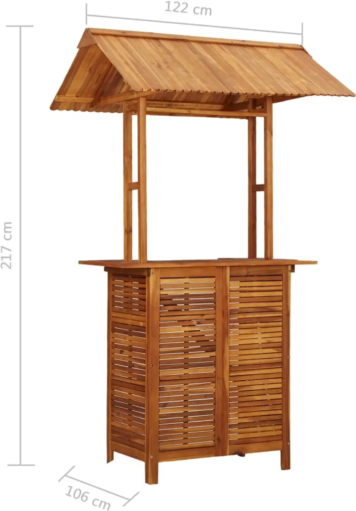 Table de bar d'extérieur robuste en acacia massif avec toit naturel - 12