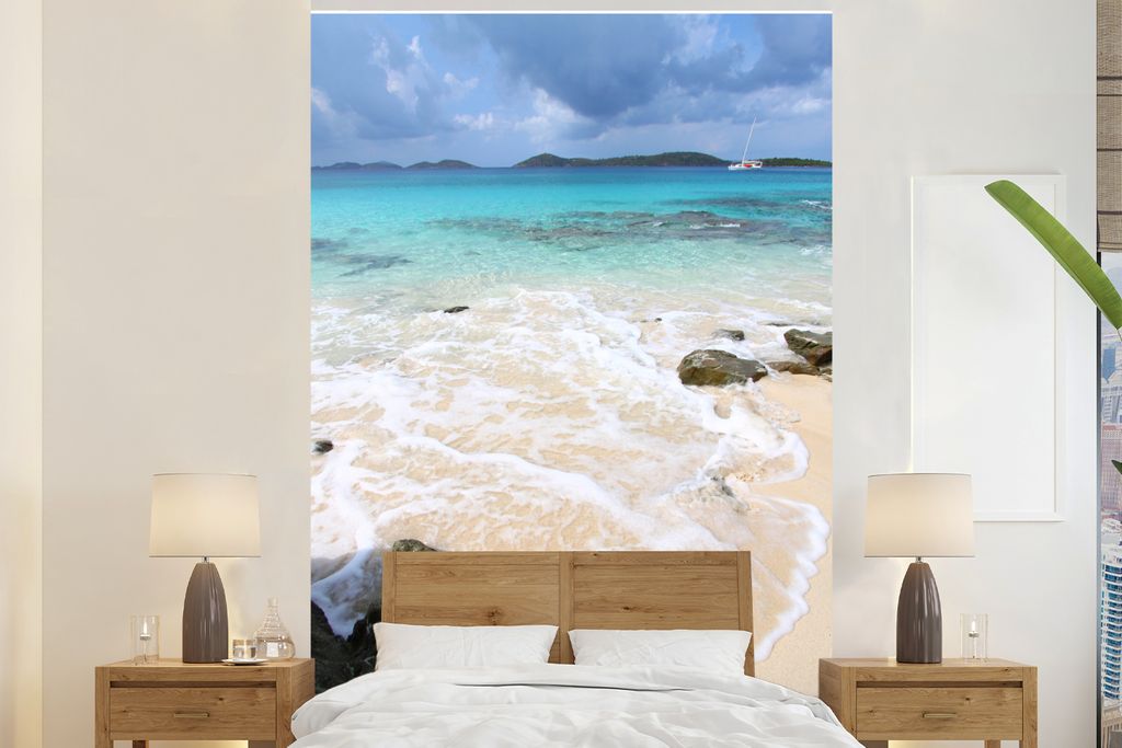 MuchoWow Fototapete für Wohnzimmer oder Schlafzimmer Wandtapete Vinyl Motivtapete Die dunklen Inseln am Horizont des Virgin Islands National Par...