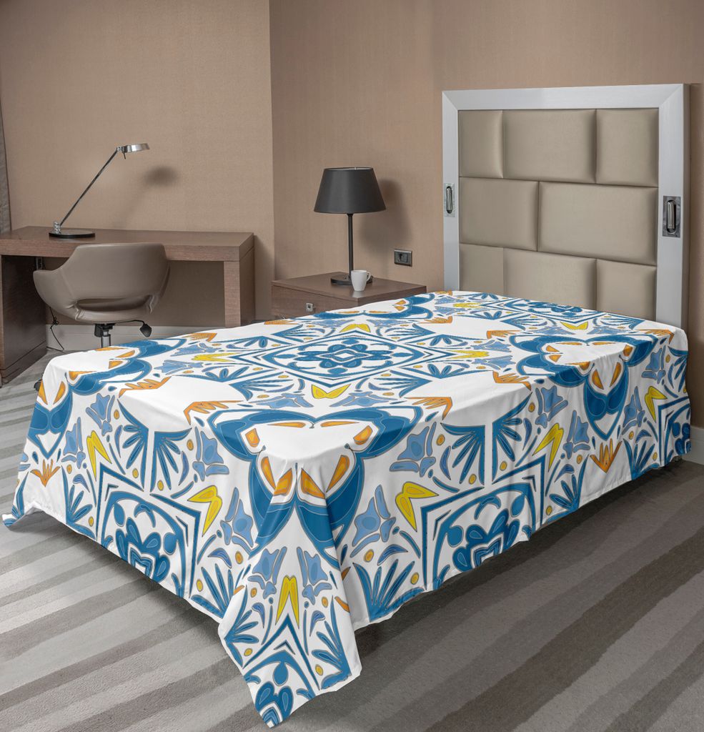 ABAKUHAUS Ethnisch Bettlaken, Tunesisches Mosaik mit Azulojo Spanisch Einfluss Authentic Retro Arabesque Inspired Artwork, weiches bequemes oberes ...