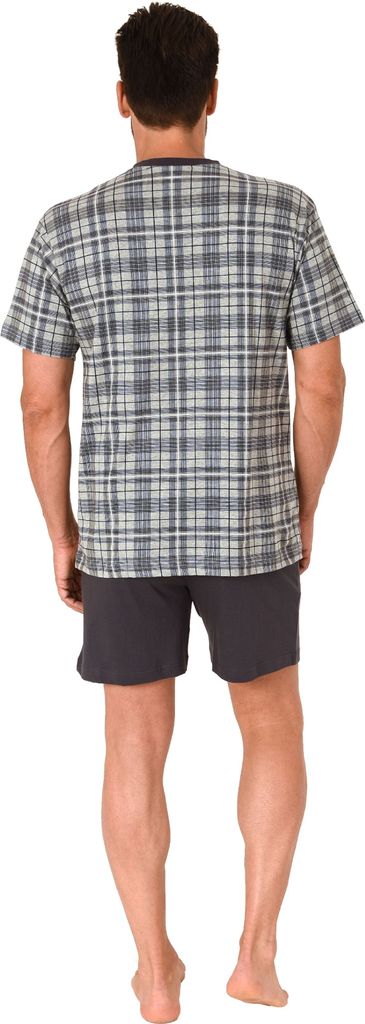 Herren kurzarm Schlafanzug Shorty Pyjama aus Jersey und karierten Pyjama Oberteil ; grau-mel. , 50