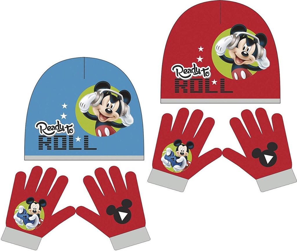 Mickey Maus 2tlg. Winterset Kindermütze Kinderschal Kinderhandschuhe Mütze Handschuhe WD9745 (Blau)