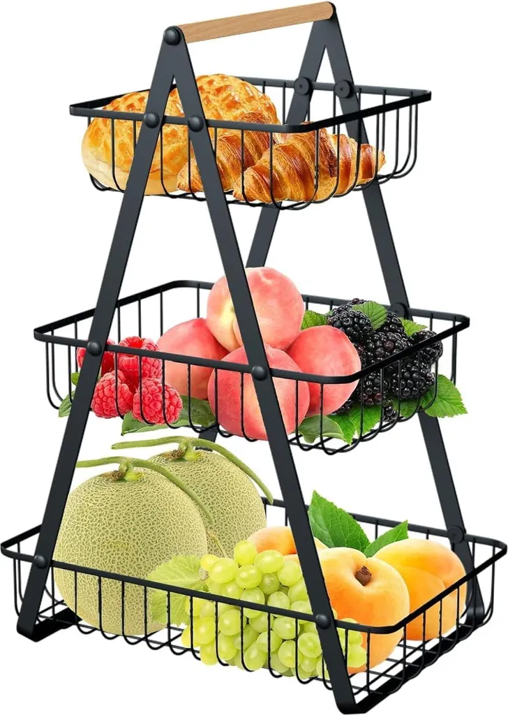 Présentoir à tartes et fruits à 3 étages en fer forgé pour la table