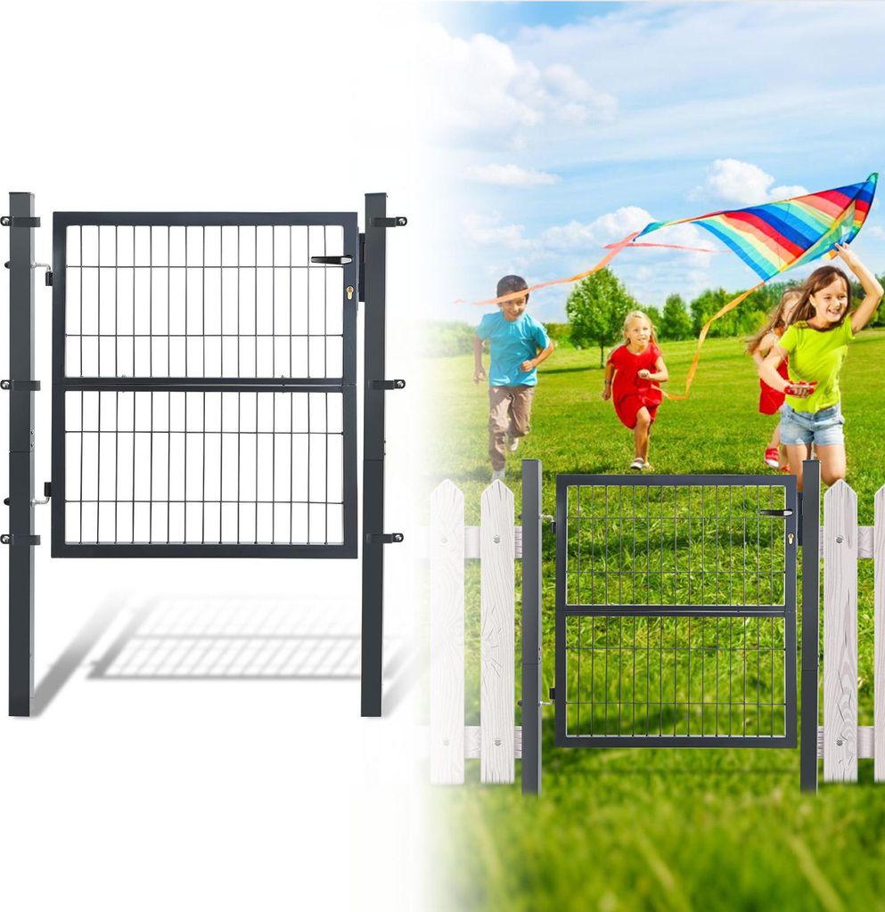 Faziango 100 x 100cm Gartentür Gartentor Hoftor Zaun Inkl. Schloss Tür, Tor, Zauntor, Zauntür, Gartentür, Gartenzaun,Anthrazit